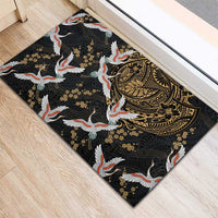 Hawaii and Japanese Together Rubber Doormat Cranes Birds with Kakau Pattern