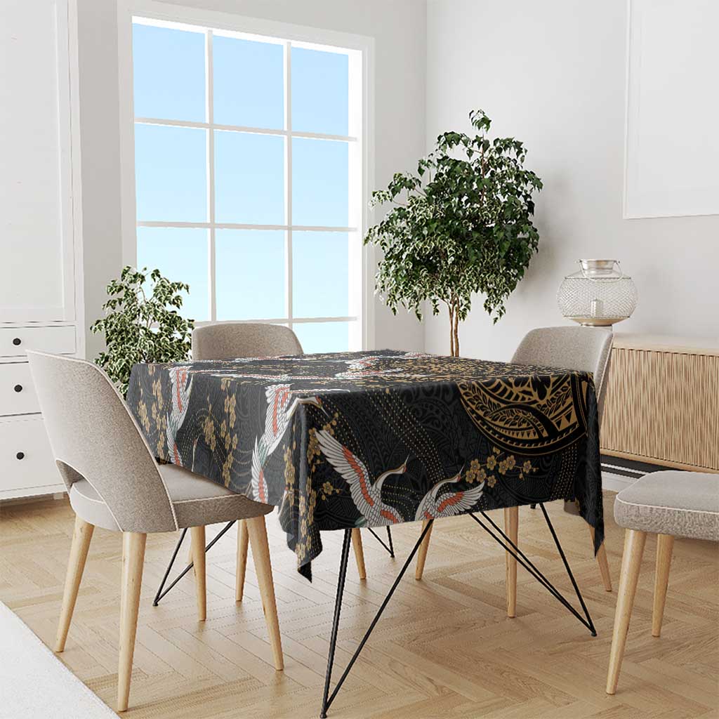 Hawaii and Japanese Together Tablecloth Cranes Birds with Kakau Pattern