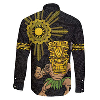 Hawaii and Philippines Together Family Matching Long Sleeve Bodycon Dress and Hawaiian Shirt Warrior Tiki Mask and Filipino Sun Polynesian Style
