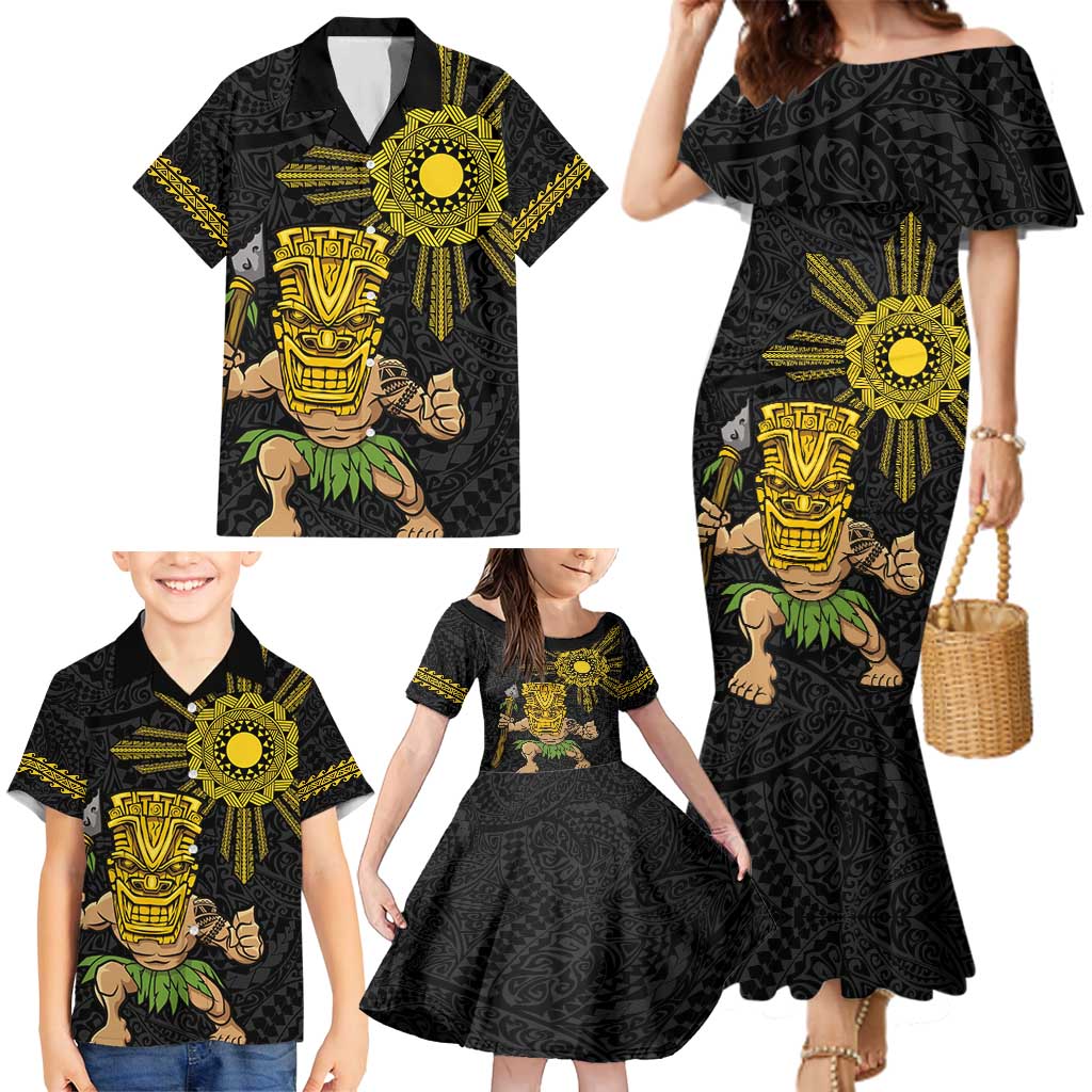 Hawaii and Philippines Together Family Matching Mermaid Dress and Hawaiian Shirt Warrior Tiki Mask and Filipino Sun Polynesian Style