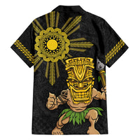 Hawaii and Philippines Together Family Matching Off Shoulder Short Dress and Hawaiian Shirt Warrior Tiki Mask and Filipino Sun Polynesian Style LT03 - Polynesian Pride