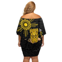 Hawaii and Philippines Together Family Matching Off Shoulder Short Dress and Hawaiian Shirt Warrior Tiki Mask and Filipino Sun Polynesian Style LT03 - Polynesian Pride