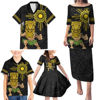 Hawaii and Philippines Together Family Matching Puletasi and Hawaiian Shirt Warrior Tiki Mask and Filipino Sun Polynesian Style LT03 - Polynesian Pride