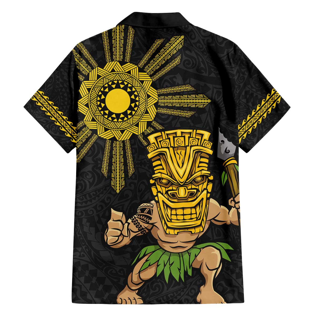 Hawaii and Philippines Together Family Matching Puletasi and Hawaiian Shirt Warrior Tiki Mask and Filipino Sun Polynesian Style LT03 - Polynesian Pride