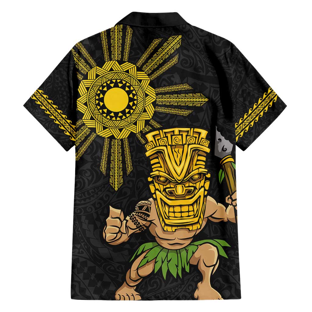 Hawaii and Philippines Together Family Matching Short Sleeve Bodycon Dress and Hawaiian Shirt Warrior Tiki Mask and Filipino Sun Polynesian Style LT03 - Polynesian Pride