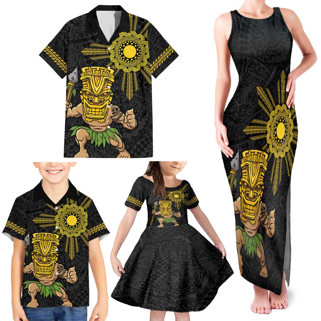 Hawaii and Philippines Together Family Matching Tank Maxi Dress and Hawaiian Shirt Warrior Tiki Mask and Filipino Sun Polynesian Style LT03 - Polynesian Pride