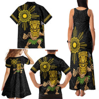 Hawaii and Philippines Together Family Matching Tank Maxi Dress and Hawaiian Shirt Warrior Tiki Mask and Filipino Sun Polynesian Style LT03 - Polynesian Pride