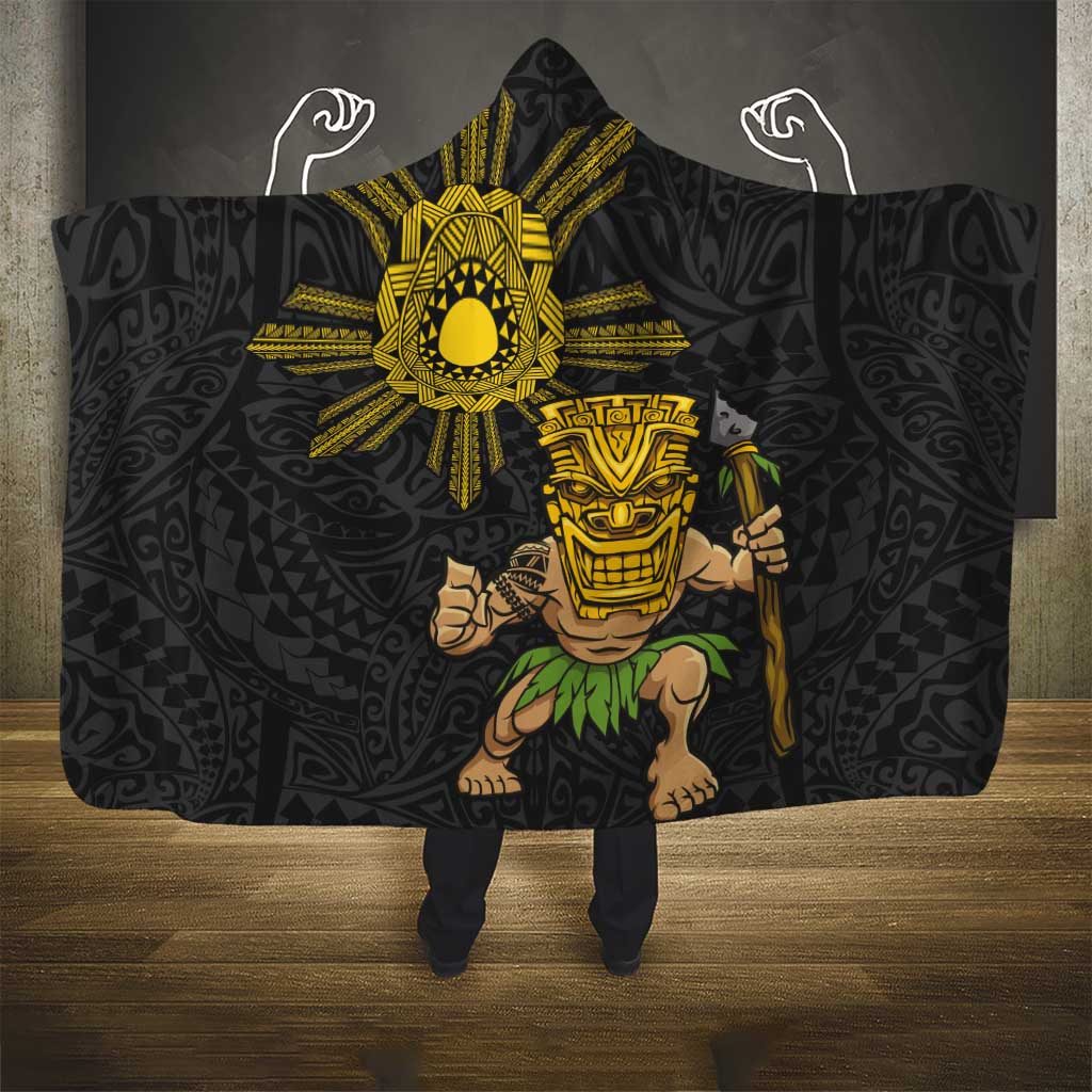 Hawaii and Philippines Together Hooded Blanket Warrior Tiki Mask and Filipino Sun Polynesian Style LT03 - Polynesian Pride