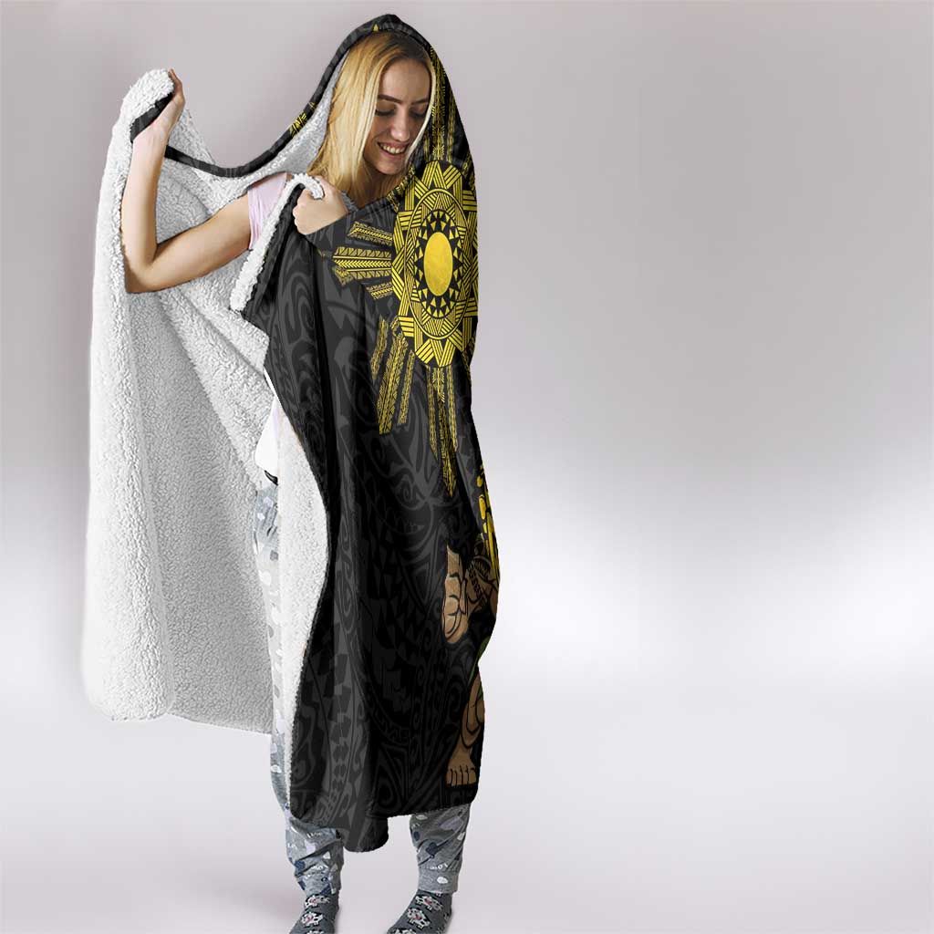 Hawaii and Philippines Together Hooded Blanket Warrior Tiki Mask and Filipino Sun Polynesian Style LT03 - Polynesian Pride
