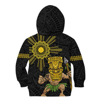 Hawaii and Philippines Together Kid Hoodie Warrior Tiki Mask and Filipino Sun Polynesian Style