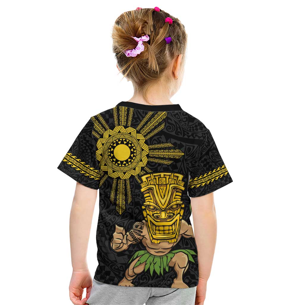 Hawaii and Philippines Together Kid T Shirt Warrior Tiki Mask and Filipino Sun Polynesian Style LT03 - Polynesian Pride