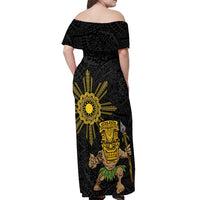 Hawaii and Philippines Together Off Shoulder Maxi Dress Warrior Tiki Mask and Filipino Sun Polynesian Style LT03 - Polynesian Pride