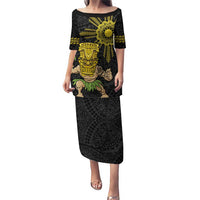 Hawaii and Philippines Together Puletasi Warrior Tiki Mask and Filipino Sun Polynesian Style