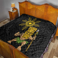 Hawaii and Philippines Together Quilt Warrior Tiki Mask and Filipino Sun Polynesian Style