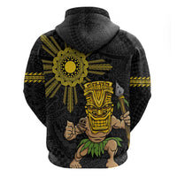 Hawaii and Philippines Together Zip Hoodie Warrior Tiki Mask and Filipino Sun Polynesian Style LT03 - Polynesian Pride