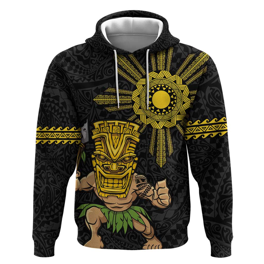 Hawaii and Philippines Together Zip Hoodie Warrior Tiki Mask and Filipino Sun Polynesian Style LT03 Pullover Hoodie Black - Polynesian Pride