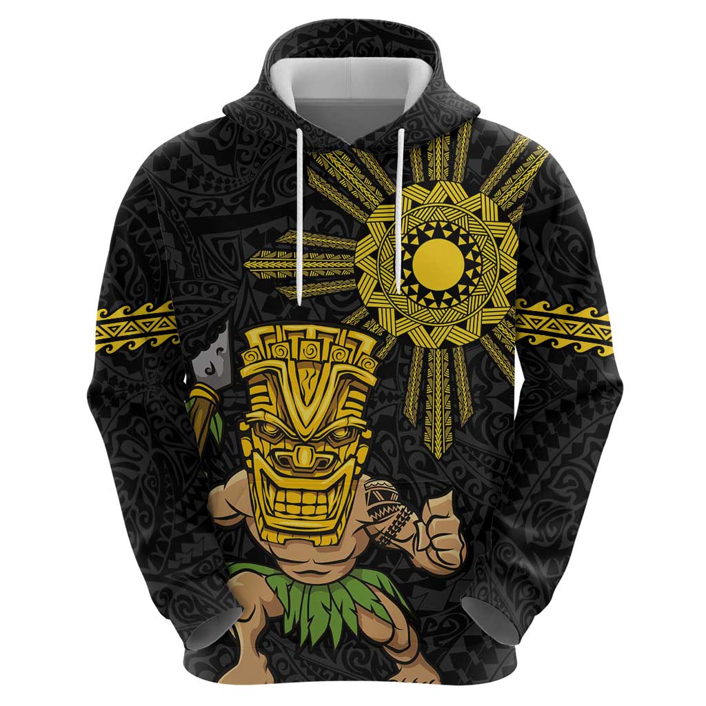 Hawaii and Philippines Together Zip Hoodie Warrior Tiki Mask and Filipino Sun Polynesian Style LT03 - Polynesian Pride