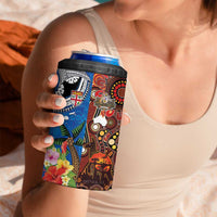 Fiji and Australia Together 4 in 1 Can Cooler Tumbler Fijian Tapa Plants with Kangaroo and Aboriginal LT03 - Polynesian Pride