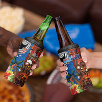 Fiji and Australia Together 4 in 1 Can Cooler Tumbler Fijian Tapa Plants with Kangaroo and Aboriginal LT03 - Polynesian Pride
