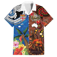 Fiji and Australia Together Family Matching Long Sleeve Bodycon Dress and Hawaiian Shirt Fijian Tapa Plants with Kangaroo and Aboriginal - Polynesian Pride