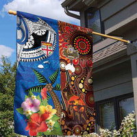 Fiji and Australia Together Garden Flag Fijian Tapa Plants with Kangaroo and Aboriginal - Polynesian Pride