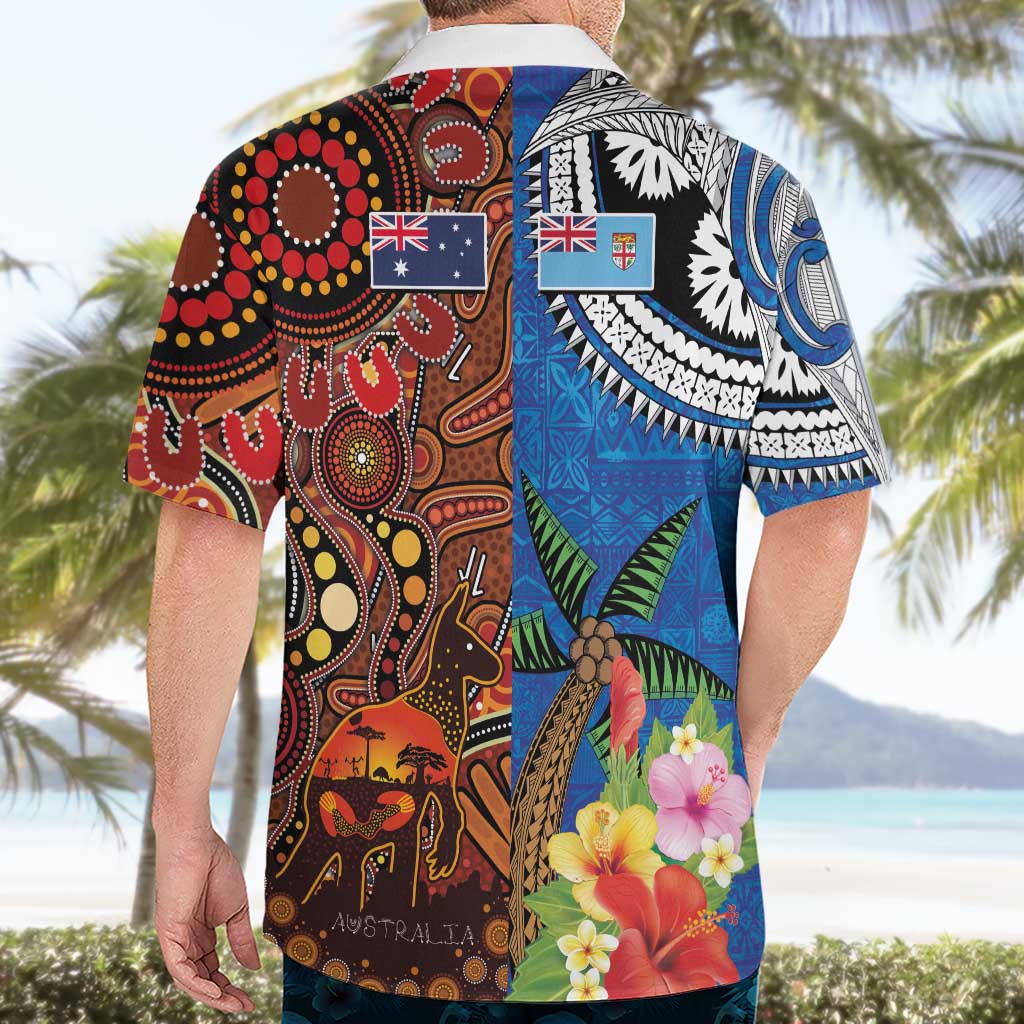Fiji and Australia Together Hawaiian Shirt Fijian Tapa Plants with Kangaroo and Aboriginal - Polynesian Pride
