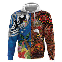 Fiji and Australia Together Hoodie Fijian Tapa Plants with Kangaroo and Aboriginal - Polynesian Pride