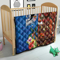 Fiji and Australia Together Quilt Fijian Tapa Plants with Kangaroo and Aboriginal - Polynesian Pride