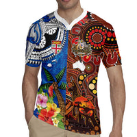 Fiji and Australia Together Rugby Jersey Fijian Tapa Plants with Kangaroo and Aboriginal - Polynesian Pride