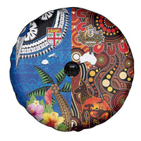 Fiji and Australia Together Spare Tire Cover Fijian Tapa Plants with Kangaroo and Aboriginal LT03 - Polynesian Pride