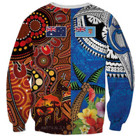 Fiji and Australia Together Sweatshirt Fijian Tapa Plants with Kangaroo and Aboriginal - Polynesian Pride