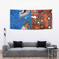 Fiji and Australia Together Tapestry Fijian Tapa Plants with Kangaroo and Aboriginal - Polynesian Pride