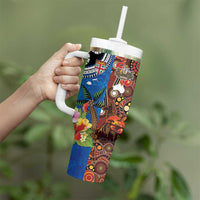 Fiji and Australia Together Tumbler With Handle Fijian Tapa Plants with Kangaroo and Aboriginal LT03 - Polynesian Pride