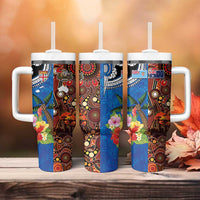 Fiji and Australia Together Tumbler With Handle Fijian Tapa Plants with Kangaroo and Aboriginal LT03 - Polynesian Pride