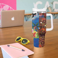 Fiji and Australia Together Tumbler With Handle Fijian Tapa Plants with Kangaroo and Aboriginal LT03 - Polynesian Pride