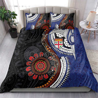 Fiji and Australia Together Bedding Set Kangaroo Aboriginal with Tribal Tapa Hibiscus Half Style - Polynesian Pride