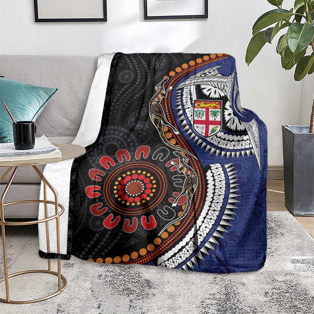 Fiji and Australia Together Blanket Kangaroo Aboriginal with Tribal Tapa Hibiscus Half Style - Polynesian Pride