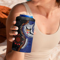 Fiji and Australia Together 4 in 1 Can Cooler Tumbler Kangaroo Aboriginal with Tribal Tapa Hibiscus Half Style LT03 - Polynesian Pride