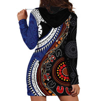 Fiji and Australia Together Hoodie Dress Kangaroo Aboriginal with Tribal Tapa Hibiscus Half Style LT03 - Polynesian Pride
