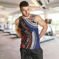 Fiji and Australia Together Men Tank Top Kangaroo Aboriginal with Tribal Tapa Hibiscus Half Style - Polynesian Pride