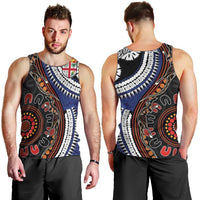 Fiji and Australia Together Men Tank Top Kangaroo Aboriginal with Tribal Tapa Hibiscus Half Style - Polynesian Pride