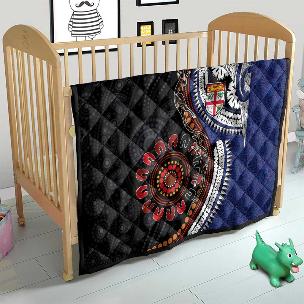 Fiji and Australia Together Quilt Kangaroo Aboriginal with Tribal Tapa Hibiscus Half Style - Polynesian Pride