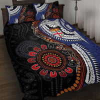 Fiji and Australia Together Quilt Bed Set Kangaroo Aboriginal with Tribal Tapa Hibiscus Half Style - Polynesian Pride