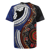 Fiji and Australia Together Rugby Jersey Kangaroo Aboriginal with Tribal Tapa Hibiscus Half Style - Polynesian Pride