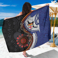 Fiji and Australia Together Sarong Kangaroo Aboriginal with Tribal Tapa Hibiscus Half Style LT03 One Size 44 x 66 inches Black - Polynesian Pride