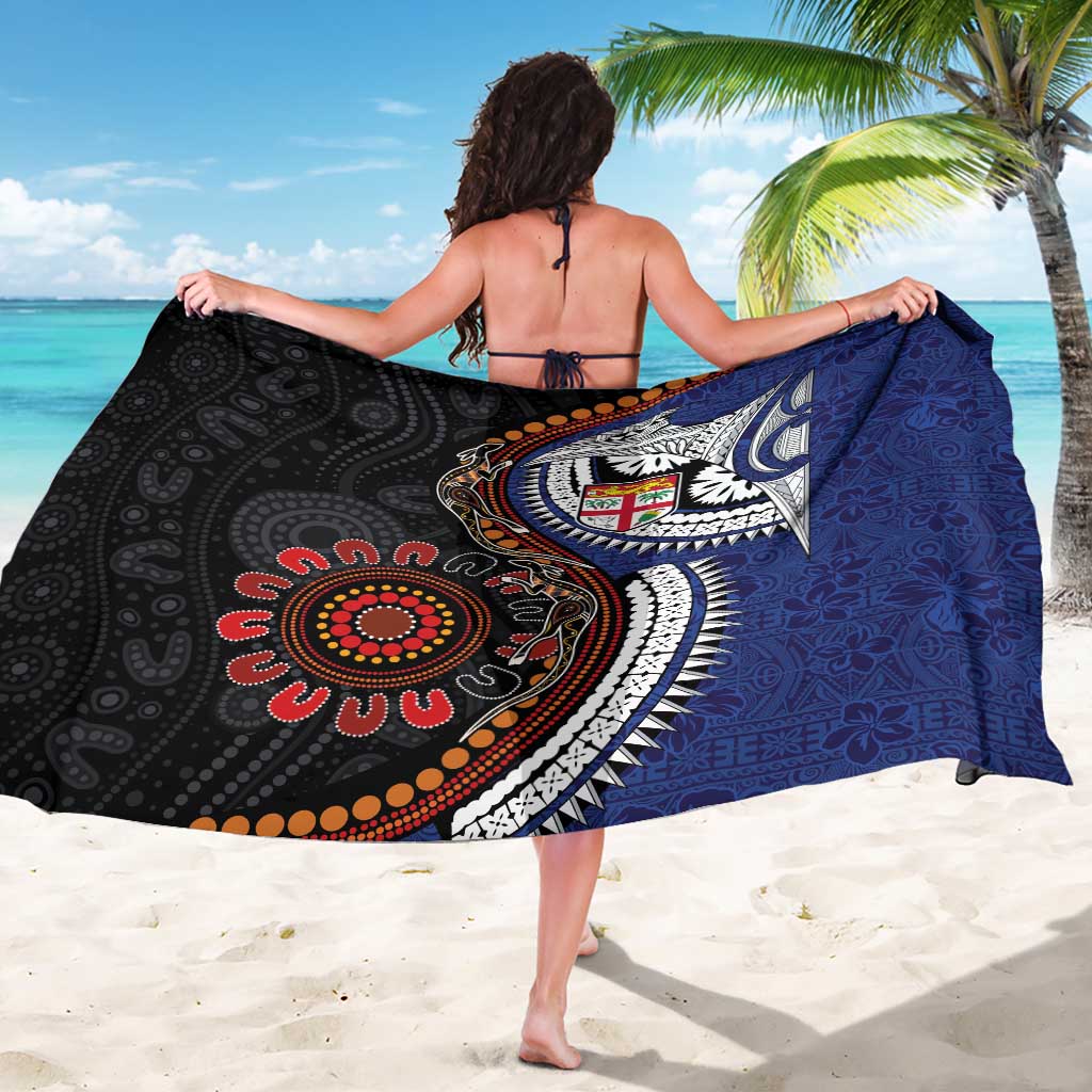 Fiji and Australia Together Sarong Kangaroo Aboriginal with Tribal Tapa Hibiscus Half Style LT03 - Polynesian Pride