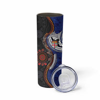 Fiji and Australia Together Skinny Tumbler Kangaroo Aboriginal with Tribal Tapa Hibiscus Half Style LT03 - Polynesian Pride