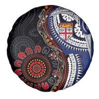 Fiji and Australia Together Spare Tire Cover Kangaroo Aboriginal with Tribal Tapa Hibiscus Half Style LT03 - Polynesian Pride