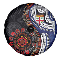 Fiji and Australia Together Spare Tire Cover Kangaroo Aboriginal with Tribal Tapa Hibiscus Half Style LT03 - Polynesian Pride