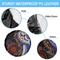 Fiji and Australia Together Spare Tire Cover Kangaroo Aboriginal with Tribal Tapa Hibiscus Half Style LT03 - Polynesian Pride